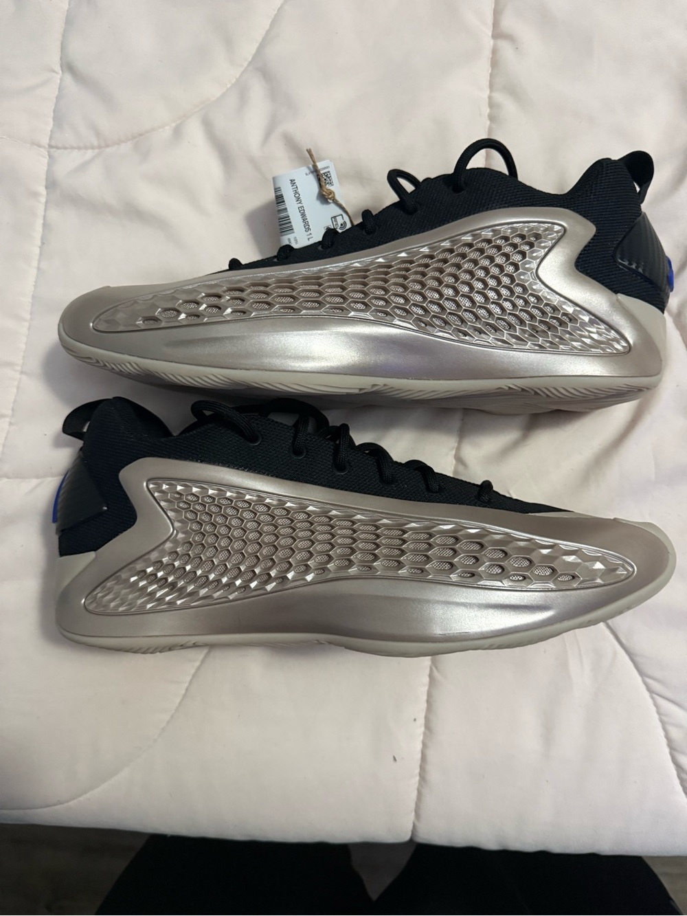 Adidas AE1 Anthony Edwards Men's Metallic Silver and Black Athletic Sneakers